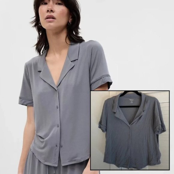 Gap Body Petite Lenzing Tencel Modal Button Up Pajama Sleep Shirt Mercury Sz MP - Picture 1 of 7